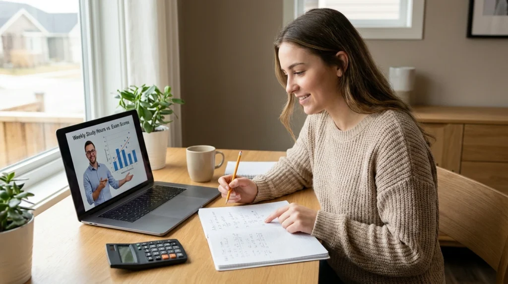 Student attending online statistics